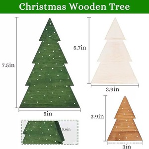 Wooden Christmas <b>Tree</b> <b>Ornaments</b> Set 3Pc Solid Wood Engraved Hanging Decor For Holiday Display - Product Image 4