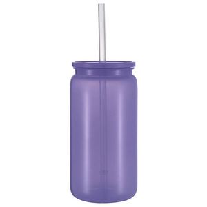 Prensa de calor para bricolaje 16Oz White Shimmer Mason Jar Soda Beer Can Shaped Glitter Libby Plastic Cup con tapa de bambú y pajita - Product Image 1