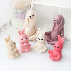 Moules à bougies d'animaux en méditation, moules en résine de lapin et <span class=keywords><strong>bouledogue</strong></span> pour le yoga, décoration de festival, sculpture de grenouille et chaton en prière, moule en silicone pour cire - Product Image 4