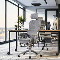 Chaise de bureau ergonomique moderne en maille, hauteur réglable, pivotante, dossier à ailettes, cadre en acier inoxydable, gris, garantie 3 ans