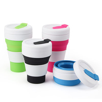 Bouteilles d'eau de sport pliables en silicone en gros, 12 oz (355 ml), 16 oz (475 ml), gobelets à café de voyage