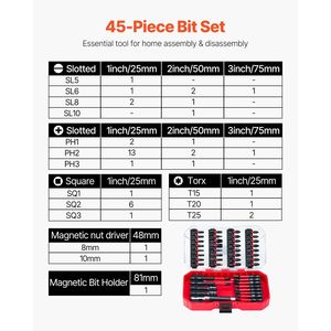 ชุดดอกสว่านแม่เหล็ก45ชิ้นสำหรับไขควงไฟฟ้าผิวสีดำพร้อมกล่องเก็บเครื่องมือช่างรองรับ - Product Image 2