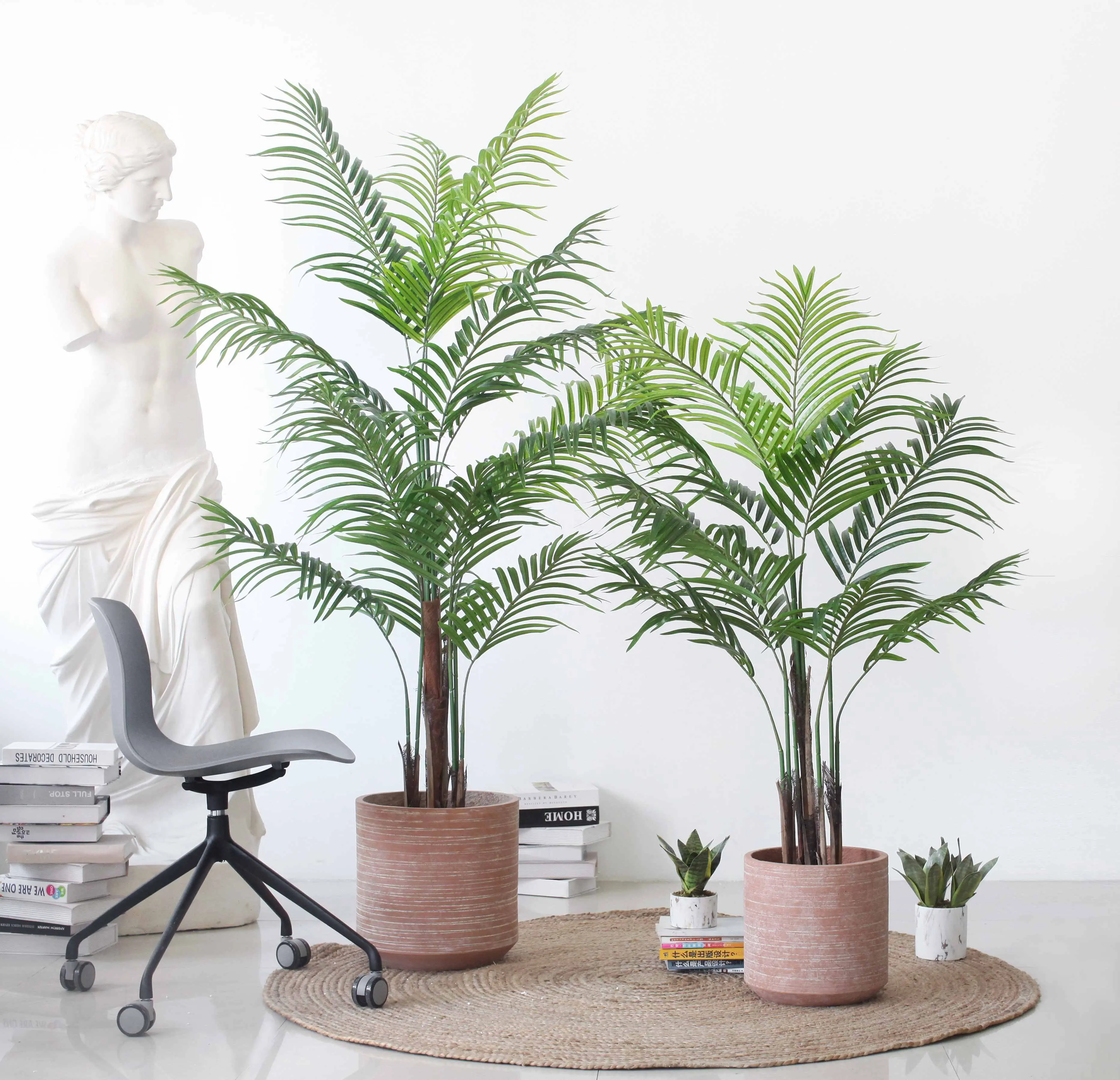 Wholesale Indoor Home Greenery Decor Tropical Fake Plant Bonsai Palm Leaf Plant Artificial Tree