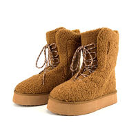 Flauschige Stiefel Après-Ski Winterschuhe Atmungsaktive Knöchelhohe Schuhe mit Klobiger Profilsohle Shearling-Gefüttert Flache Schneestiefel für Kaltes Wetter Herbst
