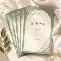 Cartes de menu de mariage personnalisées en vert sauge, menus de table de réception de jardin personnalisés