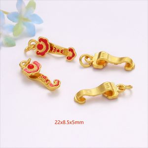 Pendentif Ruyi traditionnel plaqué or émaillé, accessoires de bijoux DIY, vente en gros, forme de lotus, marqué 999 - Product Image 2