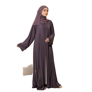 Abaya plissée en polyester violet de qualité supérieure avec un design islamique modeste pour femmes, robe de Dubaï pour l'été, l'automne et l'hiver - Product Image 1