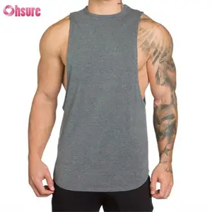 Summer 100% cotton breathable plain sports vest round bottom sports custom gym vest for men