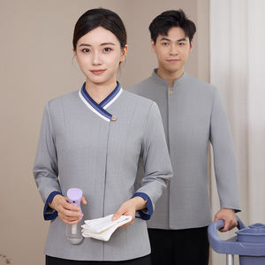 Uniforme pour le personnel d'entretien hôtelier, automne-hiver, manches longues, 100% polyester, look professionnel pour le <span class=keywords><strong>travail</strong></span> quotidien dans l'hôtellerie - Product Image 3