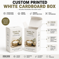 Boîte pliante blanche pour emballage de bougies en métal de voyage, impression CMYK, carton 350 g/m², fond auto-verrouillant