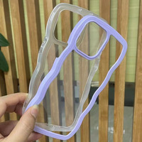 Nouvelle Coque de Téléphone Tendance en TPU Souple et Acrylique Transparente Antichoc avec Cadre Ondulé Couleurs Bonbon pour iPhone 17 16 15 14 13 Pro Max
