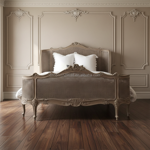 French Provincial Vintage XV Rattan <b>Bed</b> Frame Solid Wood With <b>Queen</b>/King <b>Size</b> Bed2 French Design Elegant and Timeless Style for - Product Image 6