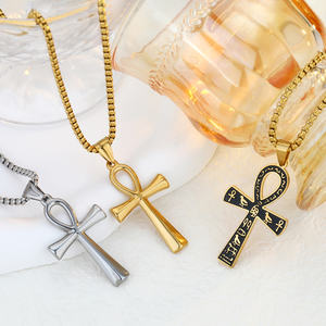 FY gioielli da uomo alla moda collane incrociate oro acciaio inossidabile Chunky Hip Hop Egyptian <span class=keywords><strong>Tau</strong></span> T forma vita Ankh collana con ciondolo croce - Product Image 5