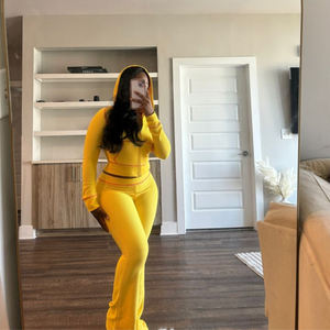 Kadın eşofman özel logo kıyafetler Jogger kadınlar iki parçalı Y2K giyim pamuk kapüşonlu Sweatpants kadınlar Sweatsuits - Product Image 4