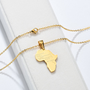 Collar con colgante de mapa africano de acero inoxidable chapado en oro de 18 quilates al por mayor, collar con mapa del mundo dorado para hombres y mujeres - Product Image 3