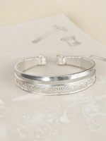 Gelang Manset Terbuka Bunga Teratai Berlapis Emas Perak Sterling 925 Terukir Vintage Tradisional Etnik Perhiasan Unisex