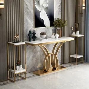 Licht Luxe Marmeren Console Tafel Villa Woonkamer Entree Moderne Console Tafel Goud Rvs Base Console Tafel