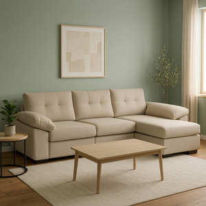 Sofá Seccional en Forma de L, Moderno y Minimalista, de Tela, con Chaise Longue y Estructura de Madera para Sala de Estar - Product Image 2