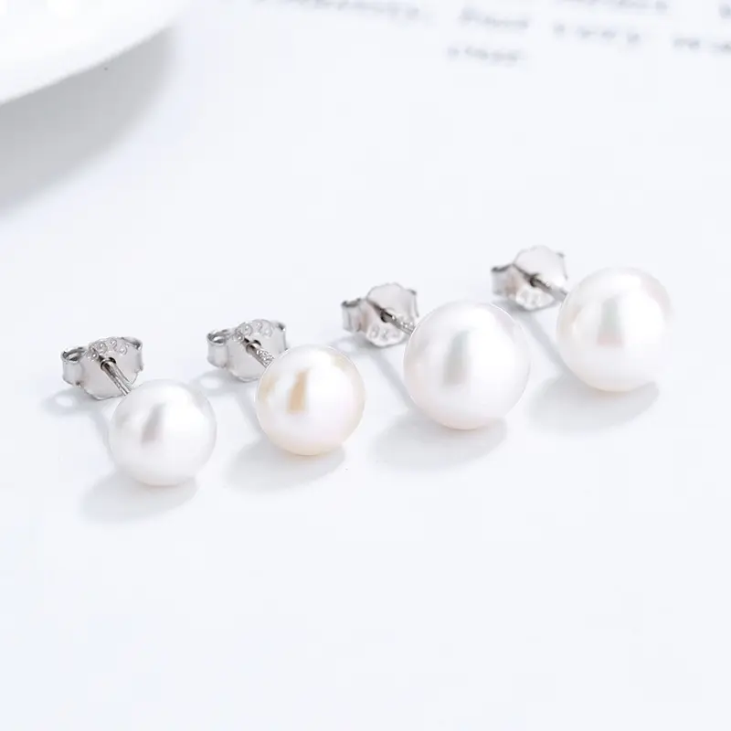 Pendientes de tuerca de perlas de agua dulce colgantes de plata de ley 925 elegantes a la moda, joyería chapada en platino, regalos para mujeres y niñas