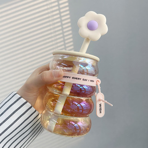 STARLII 2024 Nuevo Diseño de Color Mica, Vaso de Vidrio de Borosilicato de 500 ml con Pajita y Tapa - Product Image 5