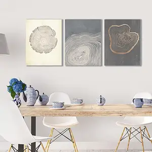 Tuval ağacı halka duvar sanatı, Pastel gri sanat ahşap rals aller doğa çizimleri soyut Modern baskı duvar dekor