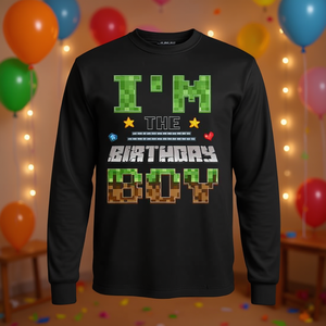 Camiseta de manga larga I'm The Birthday Boy Pixel Gaming para niños y adultos, ropa para fiestas de cumpleaños - Product Image 3