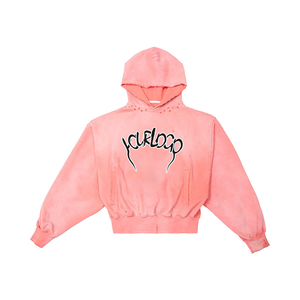 Sudadera con Capucha de Algodón Puro de Alta Calidad, Color Rojo Anaranjado Deslavado, Estilo Retro Europeo Americano, para Uso Diario, Lavado Ácido, Corta - Product Image 1