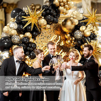 Lot de 132 Pièces Ballons en Latex Noir et Or Kit Arche Guirlande Ballons Fournitures de Décoration pour Anniversaire Mariage Fête