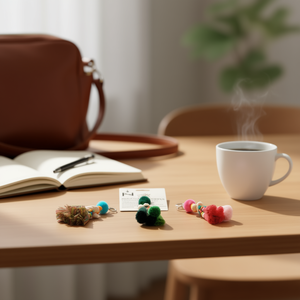 Porte-clés à pompon en trois parties, avec perles en peluche et coquillage, tendance, pour clés, coffret cadeau - Product Image 2