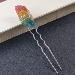 Nueva Horquilla de Cuarzo <span class=keywords><strong>Arua</strong></span> de Cristal Transparente con Acabado Rústico y Elegante, Columna de Cristal, Accesorios para el Cabello con Puntas de Piedras Curativas - Product Image 6