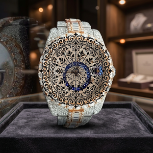 AMBER JEWELS นาฬิกาควอทซ์ผู้ชายสุดหรู 43 มม. สีเหลือง/ทองคำขาว หน้าปัดประดับเพชร คริสตัลแซฟไฟร์ กันน้ำ วินเทจ - Product Image 3