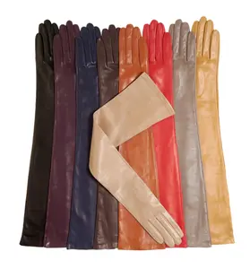Colorful Silk Lined fashion gloves Opera Party Elbow Length Long Leather Gloves winter women