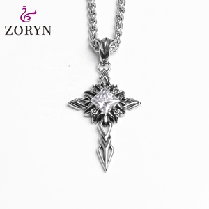 Colliers pendentifs en acier inoxydable, motif <span class=keywords><strong>épée</strong></span>, <span class=keywords><strong>bouclier</strong></span> <span class=keywords><strong>et</strong></span> crâne de guerrier médiéval, style punk gothique vintage, bijoux de mode en acier titane pour hommes - Product Image 3