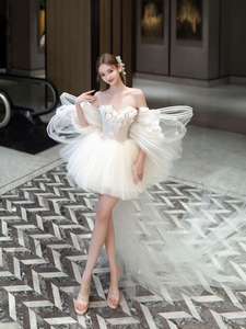 Abito <span class=keywords><strong>da</strong></span> <span class=keywords><strong>Sposa</strong></span> Semplice a Linea A Corto con Balze Stratificate e Gonna Voluminosa <span class=keywords><strong>Mini</strong></span> Abito <span class=keywords><strong>da</strong></span> <span class=keywords><strong>Sposa</strong></span> - Product Image 2