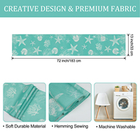 Chemin de table turquoise avec éléments estivaux, chemin de table bleu océan côtier pour la maison, décoration de table à thème plage, étoile de mer, coquillages