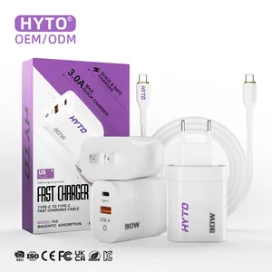 HYTO Y50 adaptor daya Tipe C Travel, Super cepat QC3.0 30W Port Ganda kabel pengisi daya ponsel 30W Pd