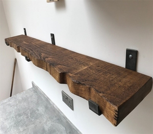 Rustic Furniture Handcrafted Scaffold Board Live Edge Lipped Metal U Bracket Wooden Floating <strong>Shelf</strong> - Product Image 1