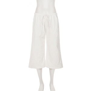 Pantalon décontracté jacquard style bohème, taille basse, coupe ample, jambe large, coupe droite, avec découpes et cordon de serrage, longueur capri - Product Image 6
