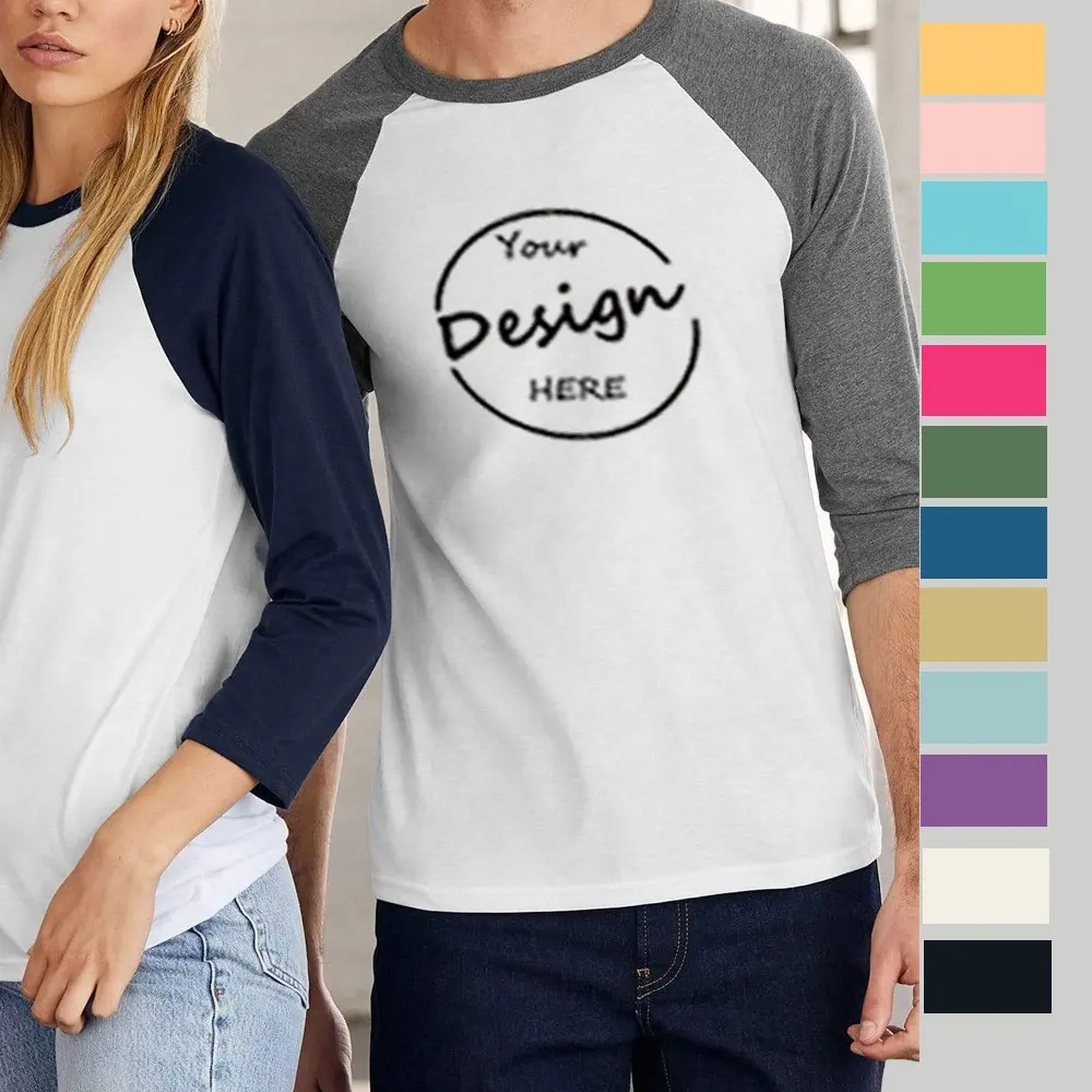 Camiseta de manga raglán de algodón suave personalizada para hombre, ropa deportiva con serigrafía, camiseta de béisbol de manga 3/4 para hombre, camiseta para hombre