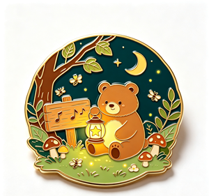 Épinglette en métal émaillé Ours Mignon, Épingle de revers ronde en résine, Badge Scène Forêt et Lune, Décoration Cadeau - Product Image 2