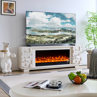 Cheminée électrique décorative autoportante blanche F-661S de 78 pouces, meuble TV, support TV, cheminée électrique avec lumière LED moderne
