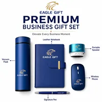 Caja de Regalo Promocional Personalizada de Cuero PU con Serigrafía, Set de Regalo con Termo, Cuaderno, Ratón, Altavoz, Bolígrafo y Cable de Datos