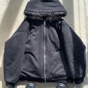 Custom Heavyweight <b>Thick</b> <b>Fleece</b> Double Layer Zip up Fur Reversible Jacket Manufacturer Drop Shoulder Winter <b>Men</b> Blank Fur Hoodie - Product Image 1