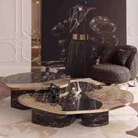 Table basse de luxe pour salon, mobilier moderne en métal, tables basses rondes en marbre avec miroir