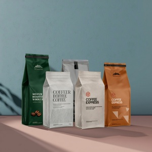 Custom Printed Stand up Coffee Bag with Resealable Zipper Aluminum Foil <b>Laminated</b> Plastic <b>Pouch</b> for Heat Sealing Food Packaging - Product Image 2