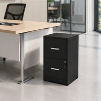Armoire de classement de bureau moderne noire à 2 tiroirs avec serrure à clé, glissières de tiroir silencieuses, construction métallique durable