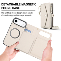 Casing HP Magnetik PU Lepas Pasang untuk iPhone 18 Pro Max/17 Pro/17 Air/16/15/14 dengan Dompet Resleting, Tali Selempang & Tali Pergelangan Tangan