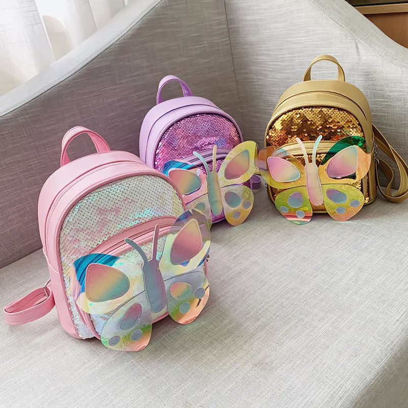 Fashion Cute 3d Butterfly Sequins Bling Children Backpacks Kids Toddler Bag pack School Bags Wholesales For Girls