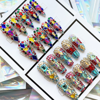 Hecho a mano Presson ataúd corto bailarina multicolor diamantes de imitación acrílico brillante uñas postizas 10 Uds uñas de lujo para mujeres y niñas
