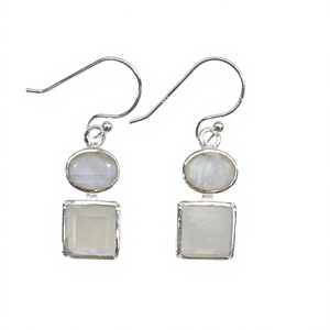 Rainbow Moonstone Sterling <b>Silver</b> Hook <b>Earrings</b> Handmade Double Stone <b>Dangle</b> <b>Earrings</b> for Women Gift Jewelry - Product Image 4